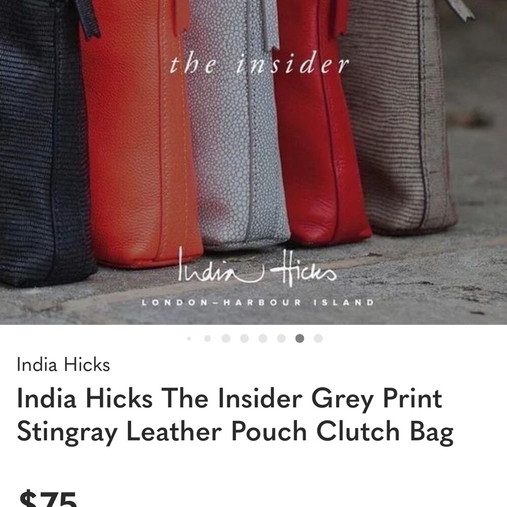 India Hicks The Insider Gray Print Stingray Leather Pouch Clutch Bag - Picture 8 of 10